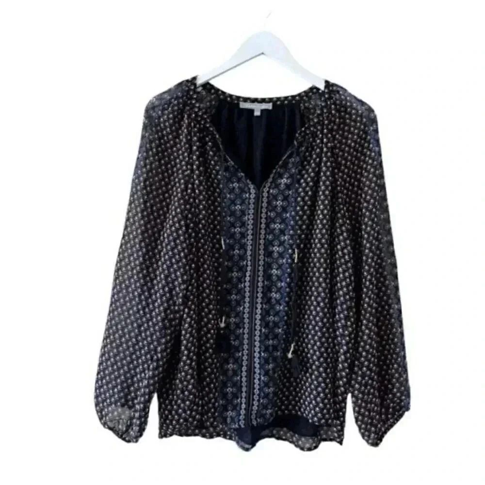 Anthropologie Daniel Rainn Navy Abstract Geometric Lined SZ L #1992